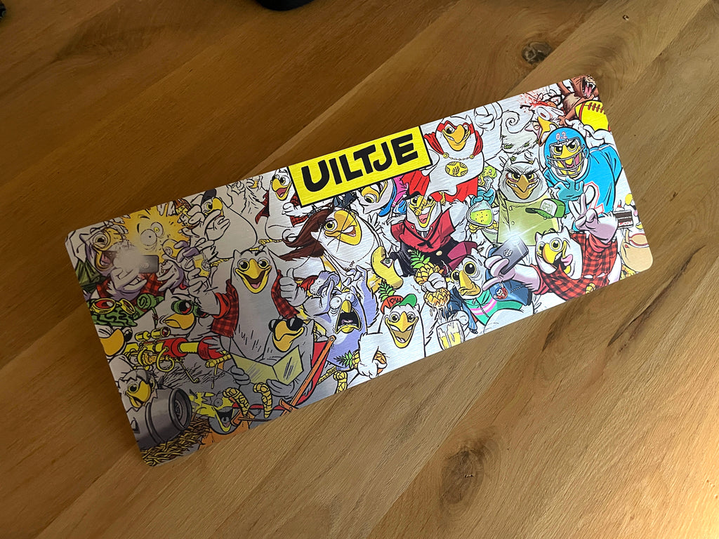 Reclamebord Uiltje Gele Rakker bier collagebord, 50x20cm alu