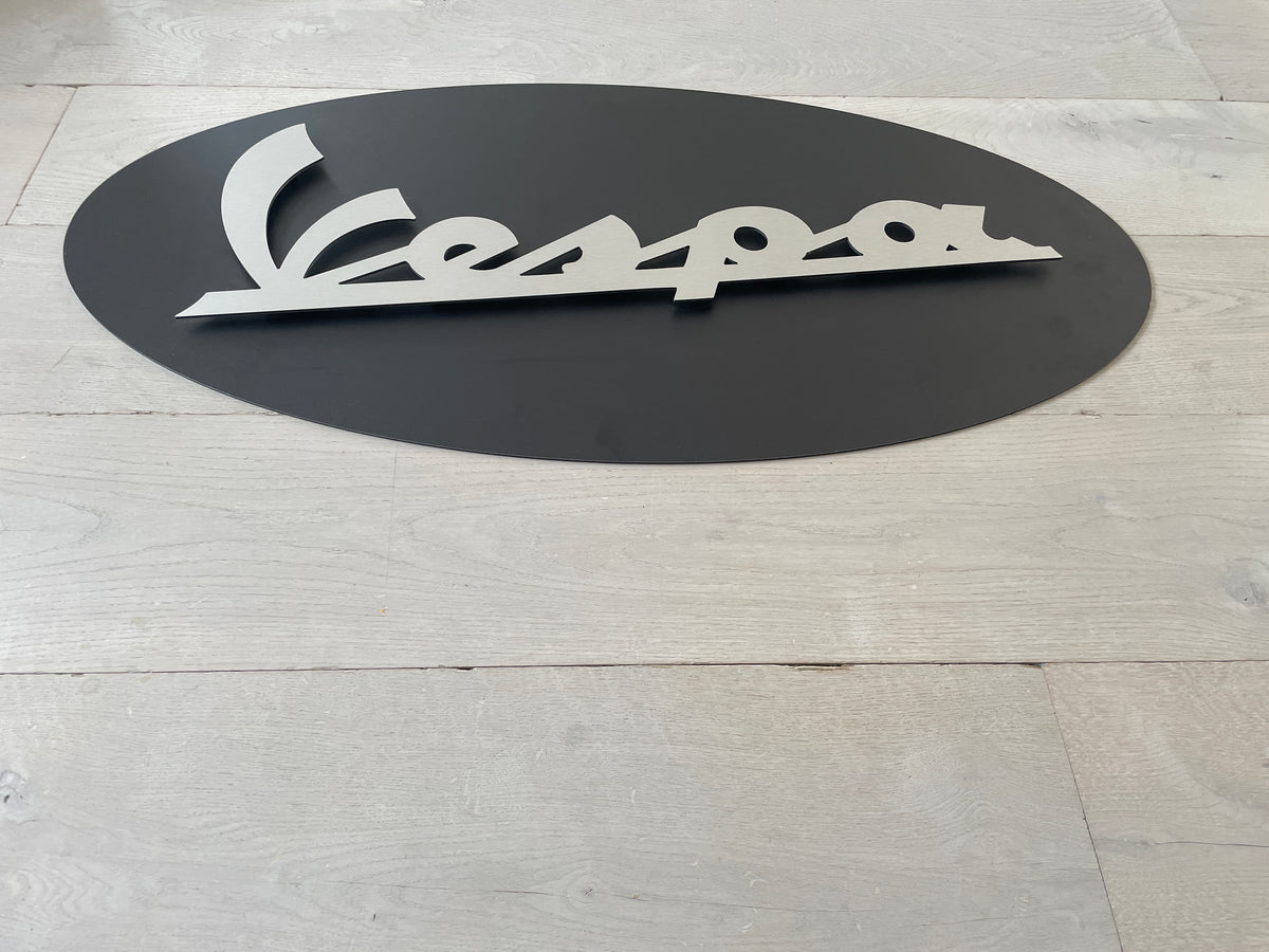 Reclamebord Vespa logo 3D relief, aluminium, 100x50 cm