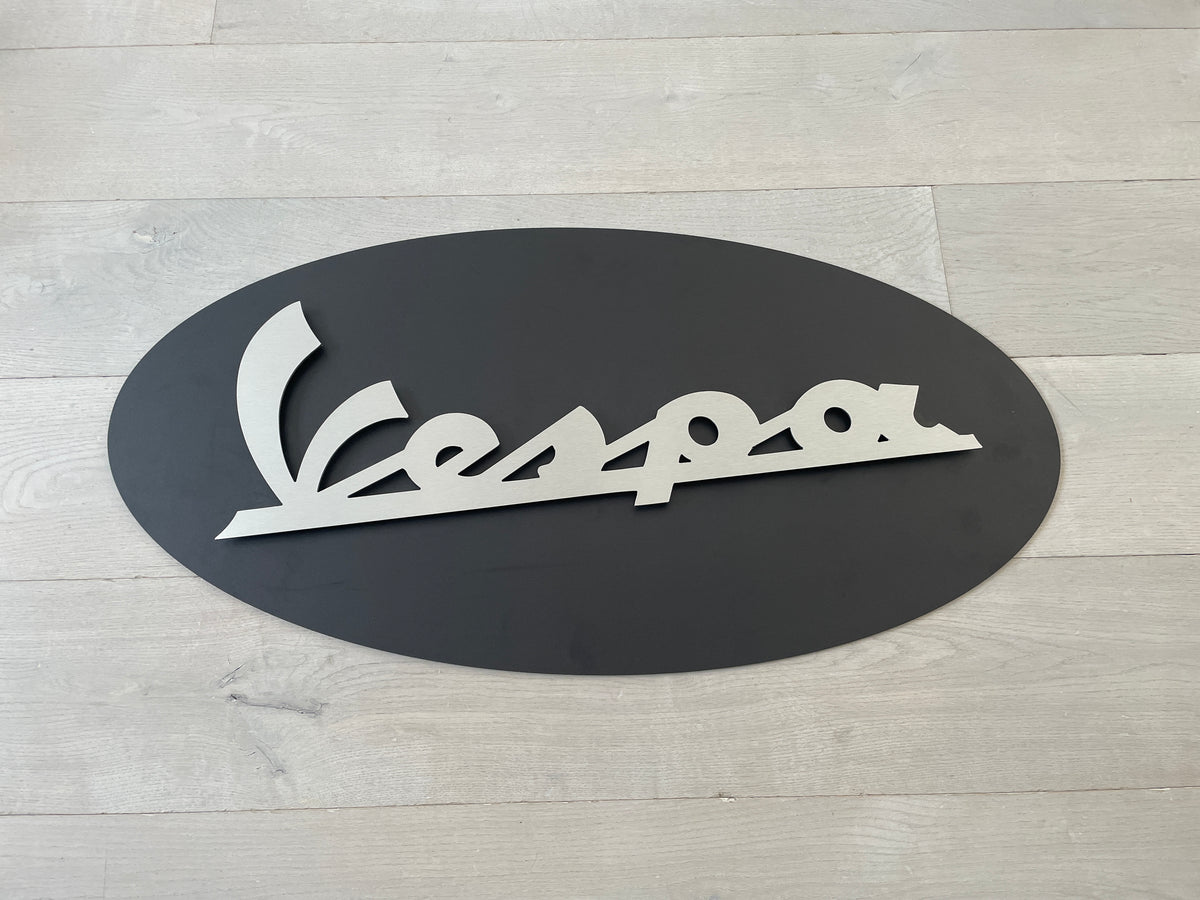 Reclamebord Vespa logo 3D relief, aluminium, 100x50 cm