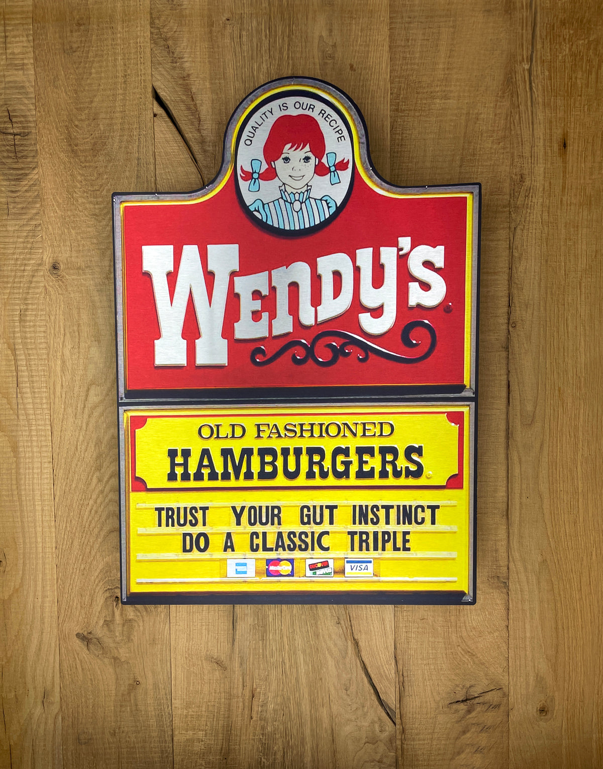Reclamebord Wendy's Hamburgers logo, aluminium, 40x57 cm