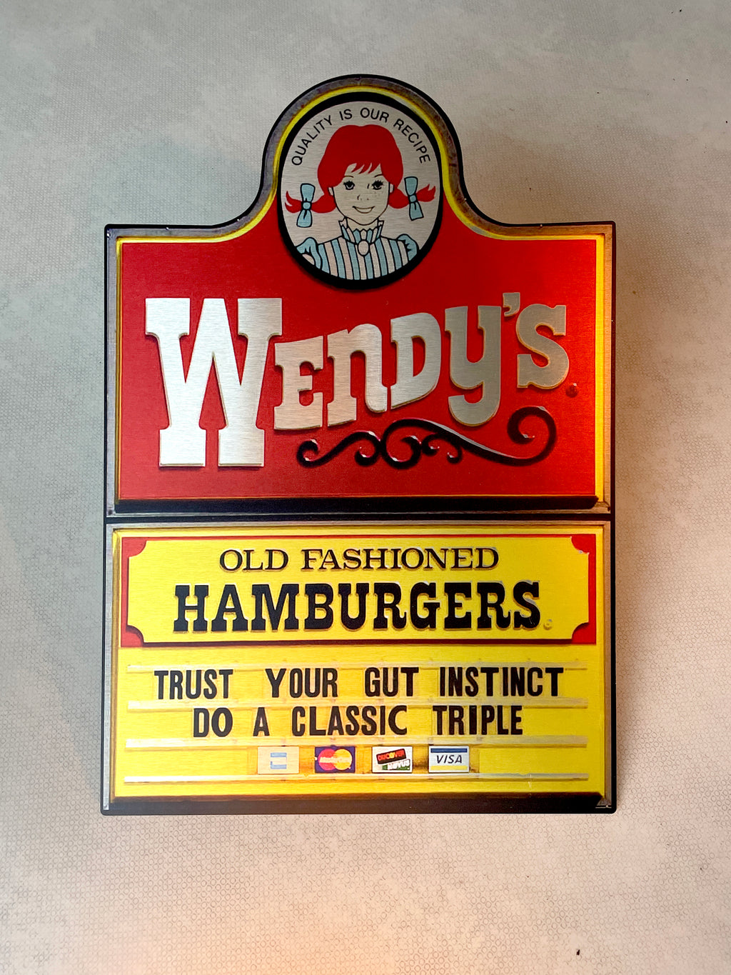 Reclamebord Wendy's Hamburgers logo, aluminium, 40x57 cm