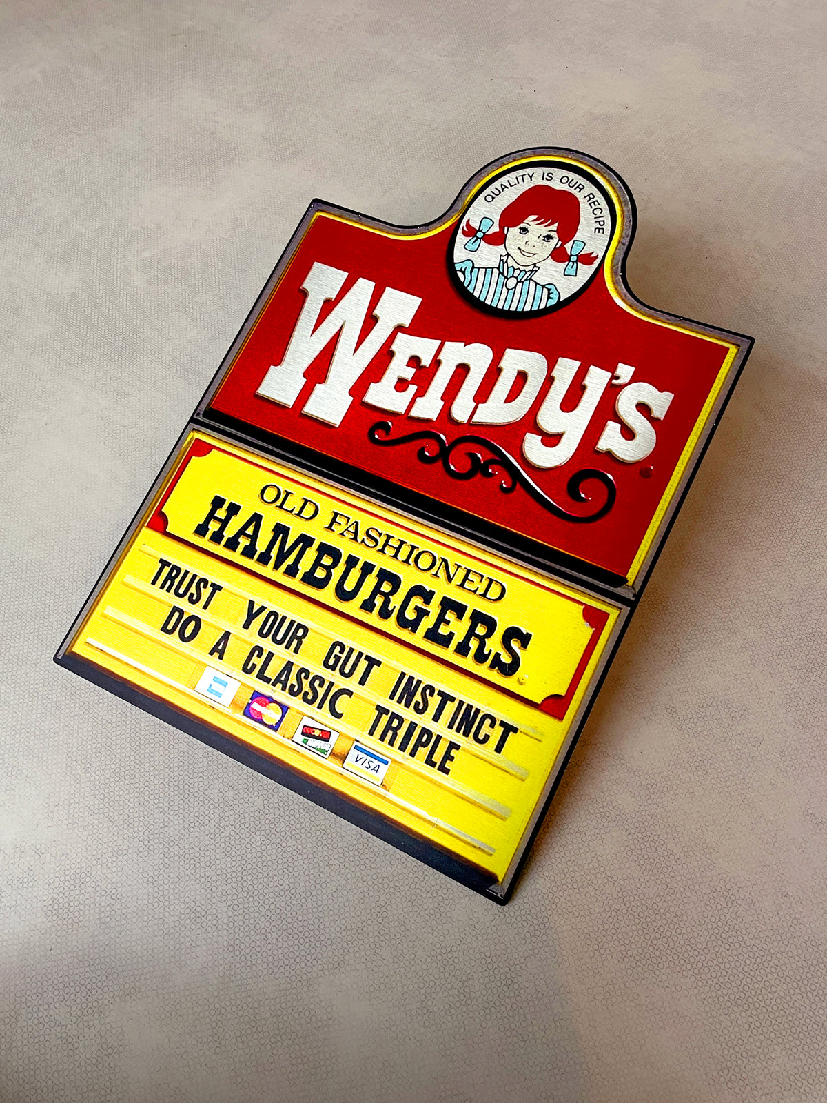 Reclamebord Wendy's Hamburgers logo, aluminium, 40x57 cm