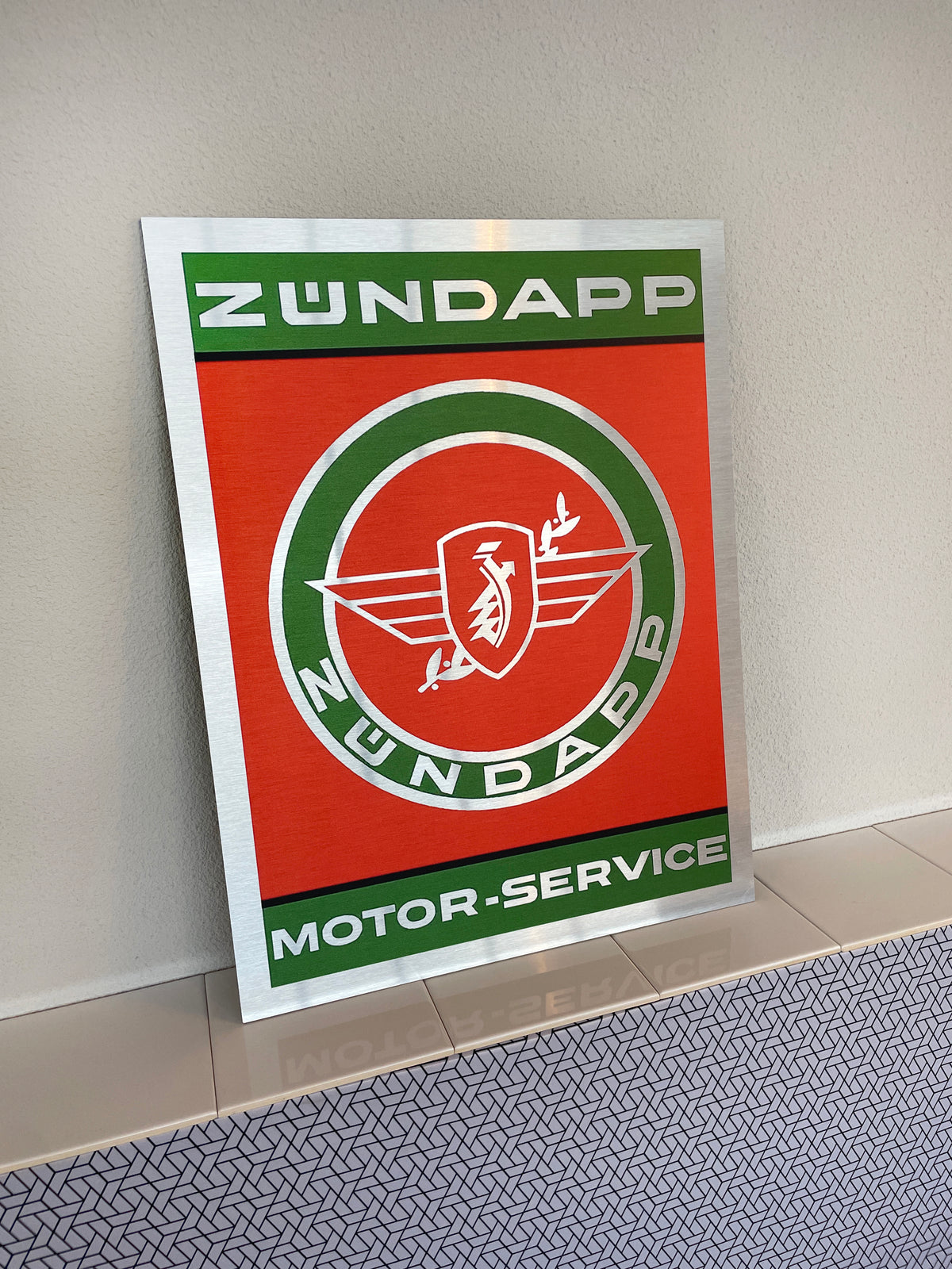 Reclamebord Zündapp motor-service logo, aluminium, 40x52 cm