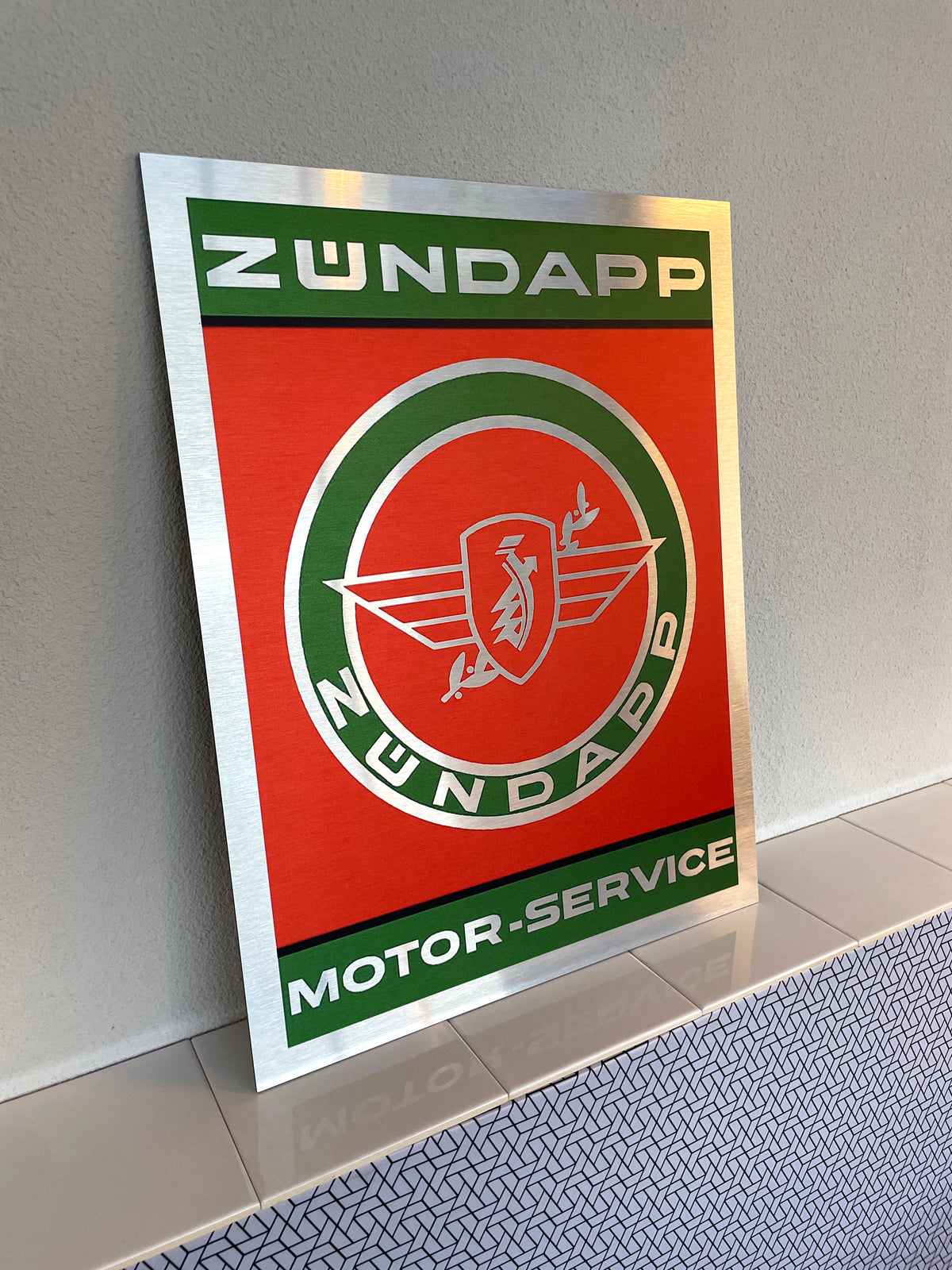 Reclamebord Zündapp motor-service logo, aluminium, 40x52 cm