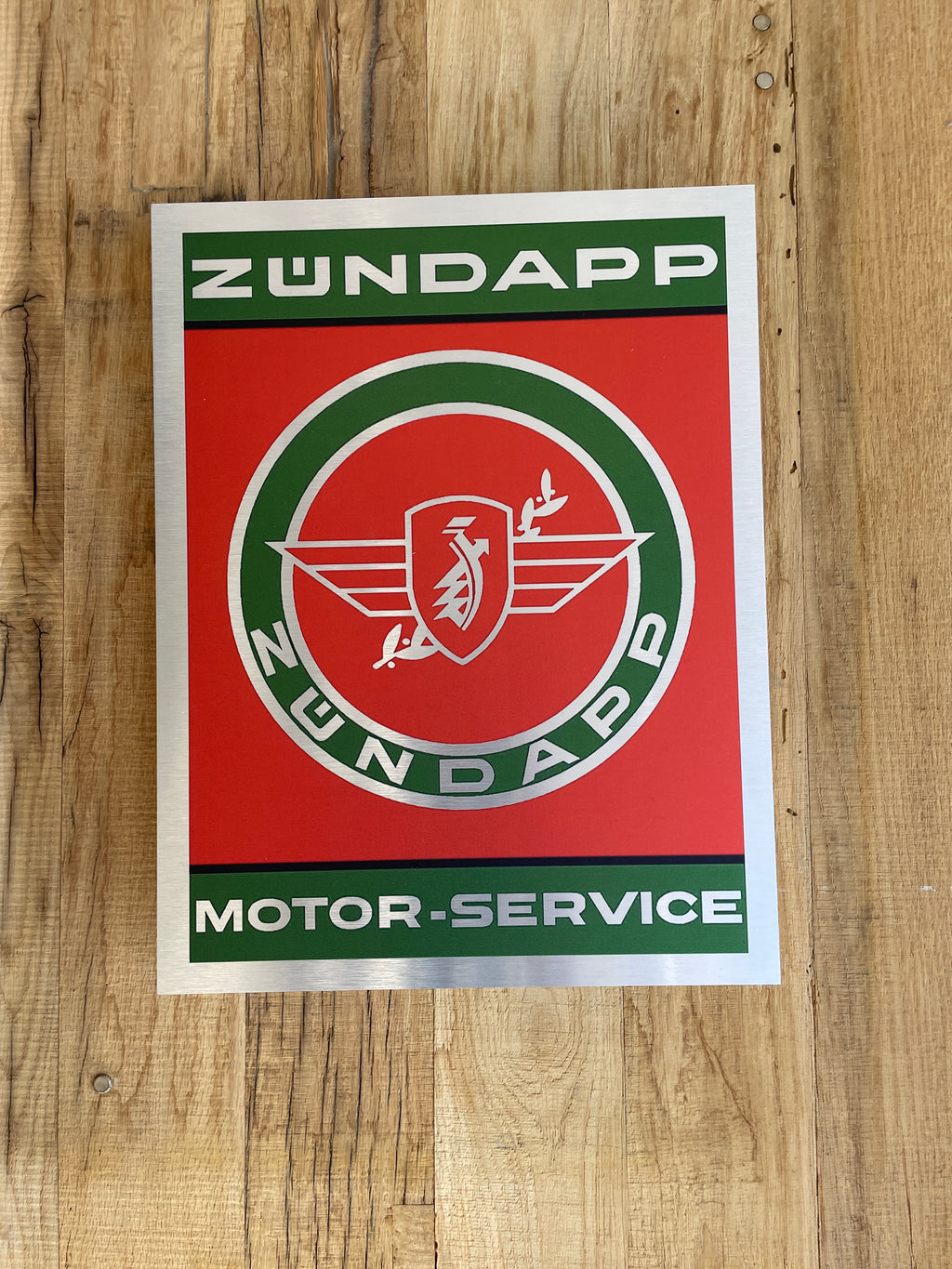 Reclamebord Zündapp motor-service logo, aluminium, 40x52 cm