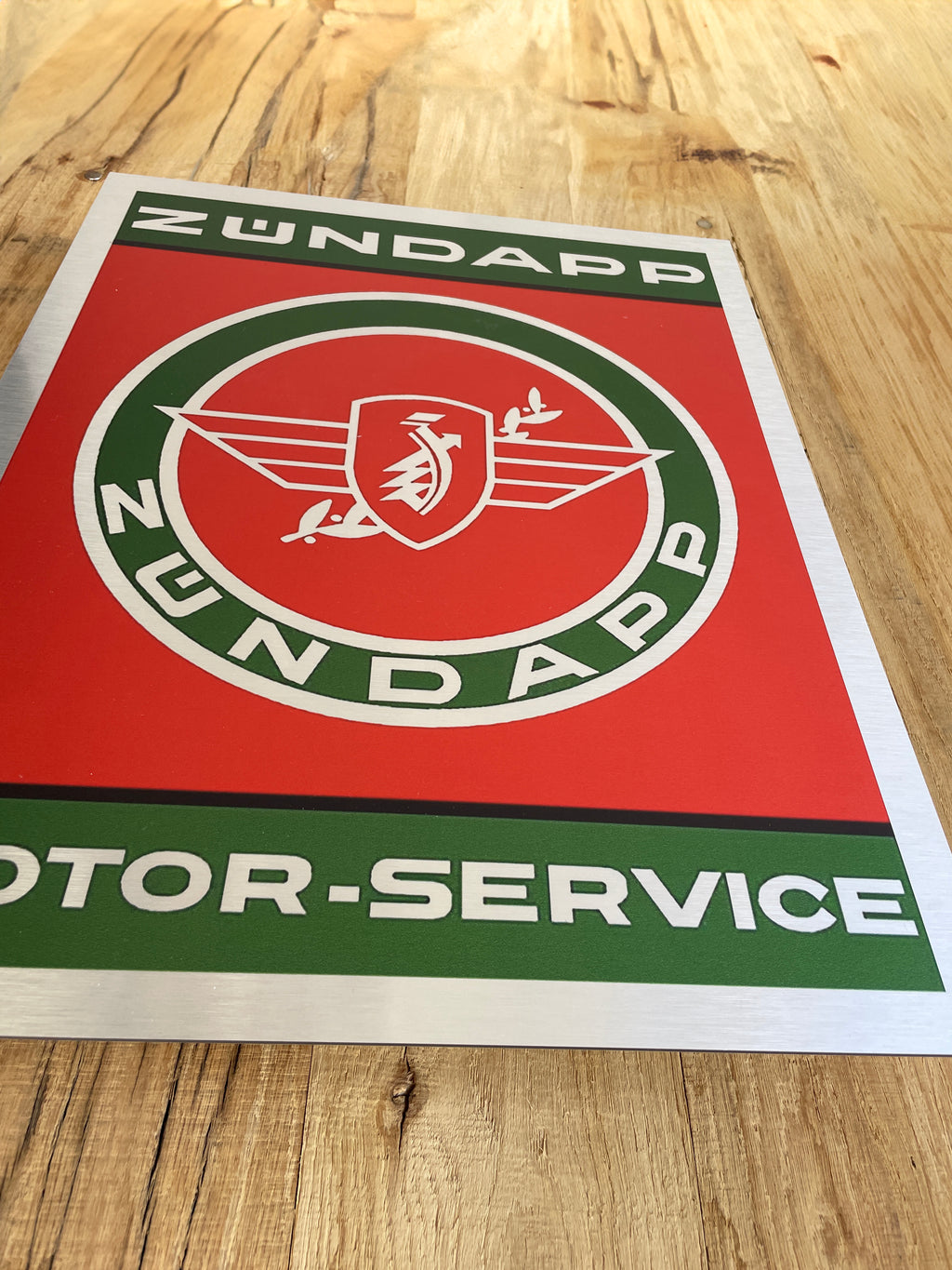 Reclamebord Zündapp motor-service logo, aluminium, 40x52 cm