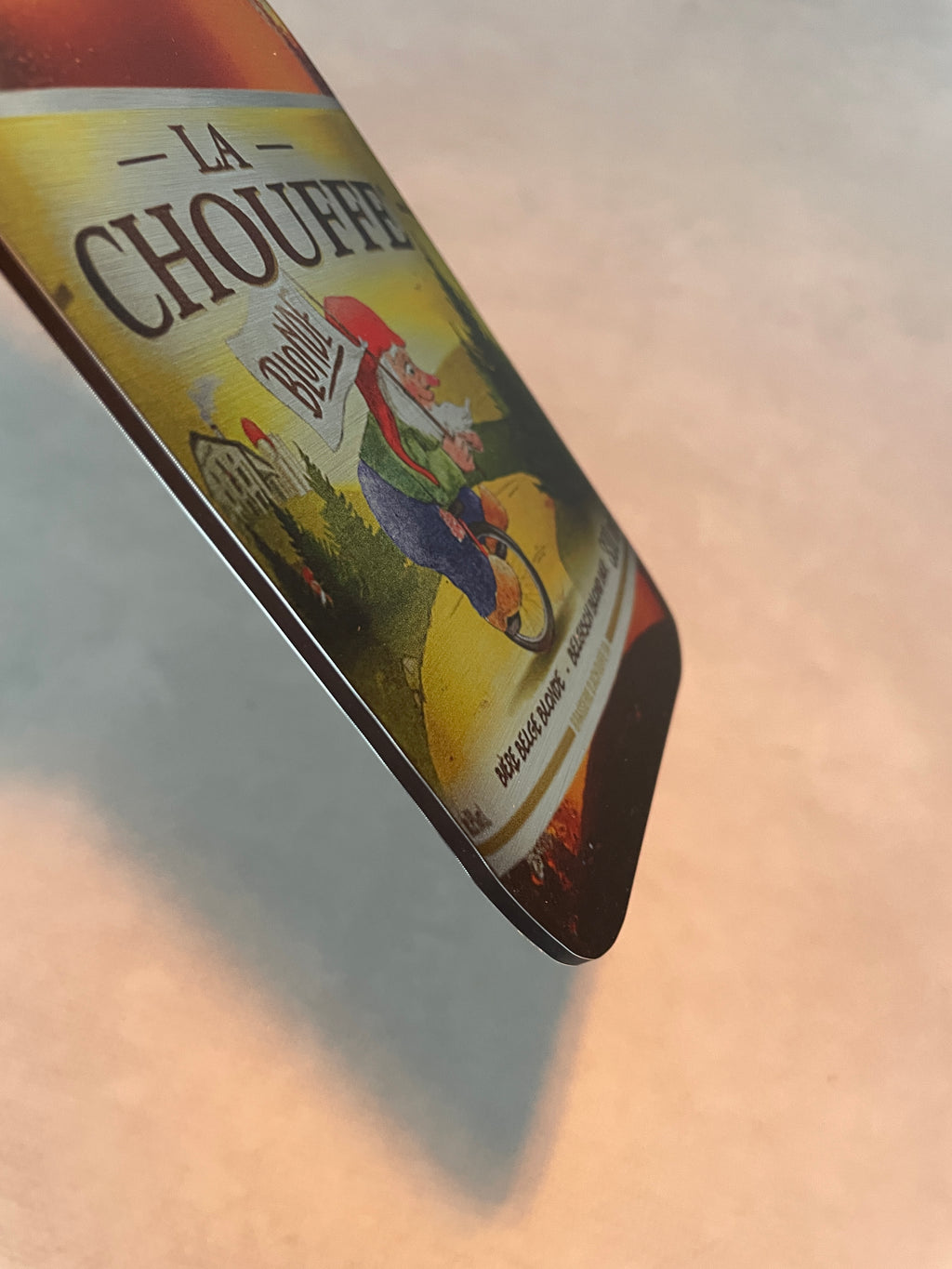 Reclamebord Chouffe bierfles groot, aluminium, afm 10x25 cm