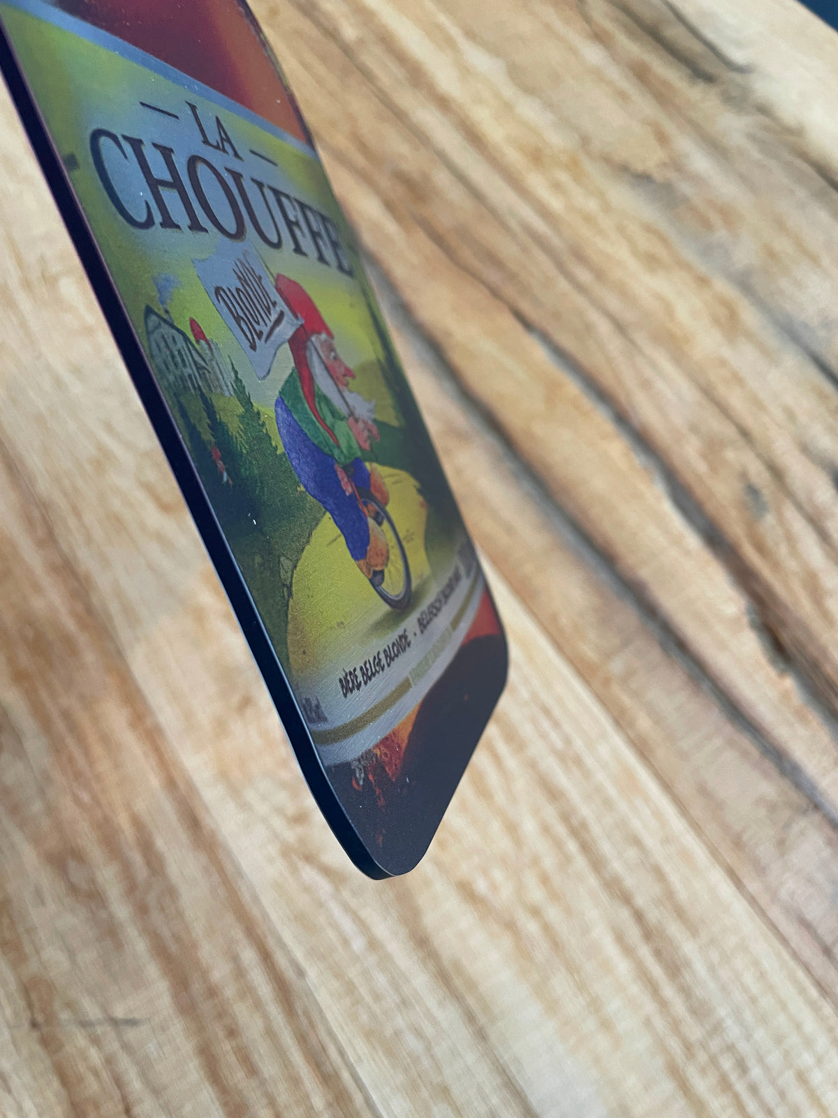 Reclamebord Chouffe bierfles groot, aluminium, afm 10x25 cm