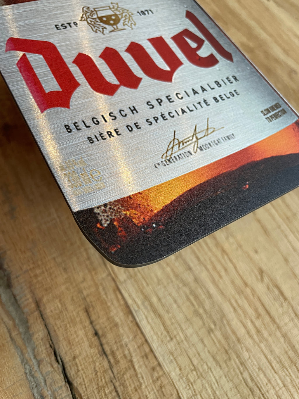 Reclamebord Duvel bierfles bord klein, aluminium, 10x25 cm