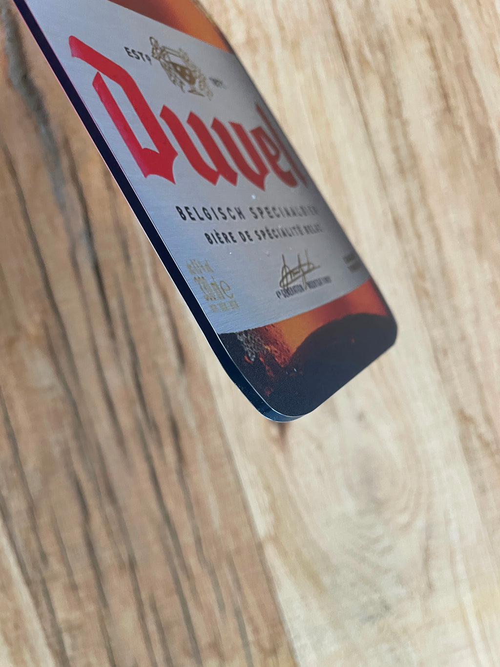 Reclamebord Duvel bierfles bord klein, aluminium, 10x25 cm
