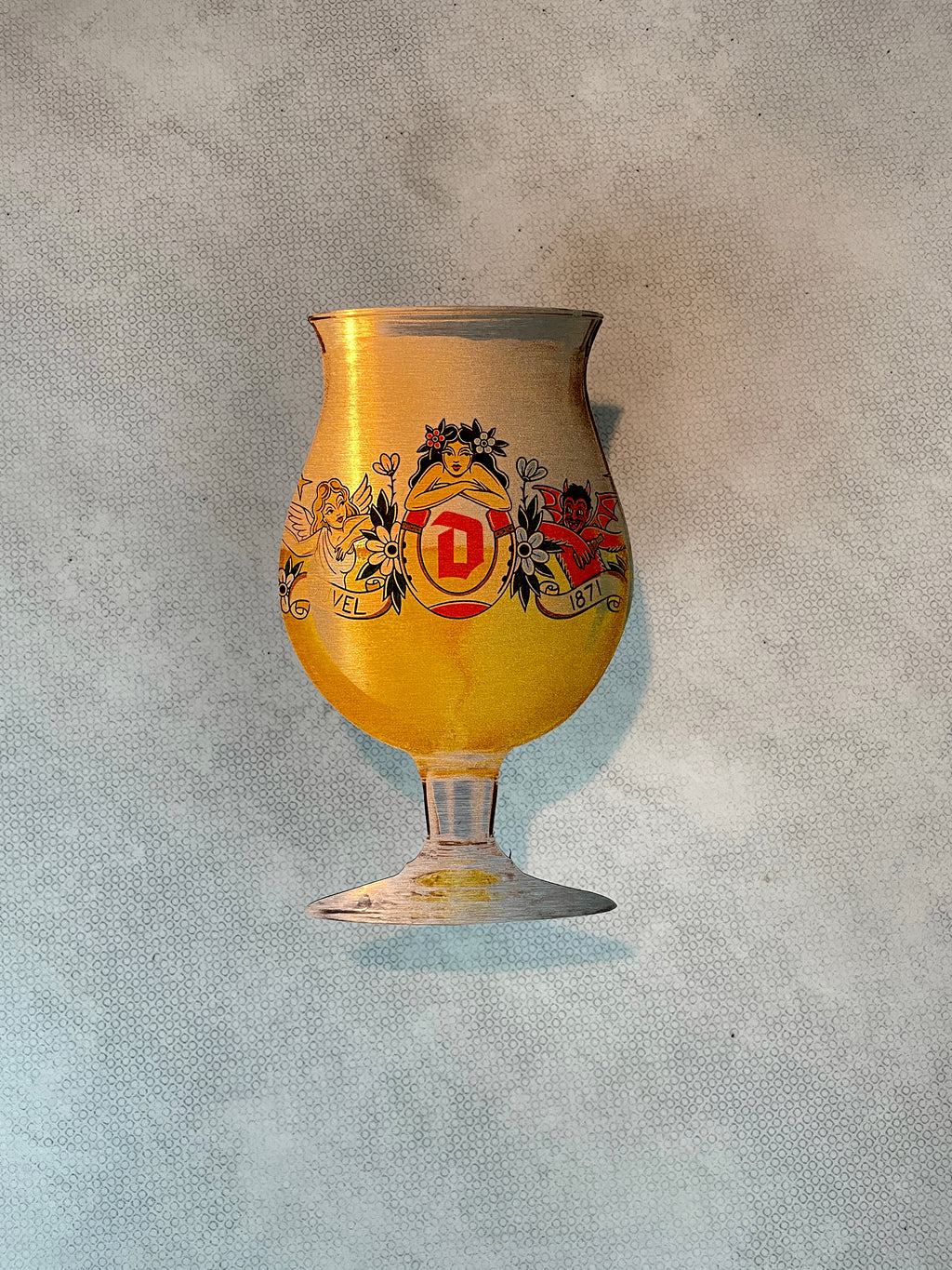 Reclamebord Duvel bierglas bord klein, aluminium, 15x25 cm