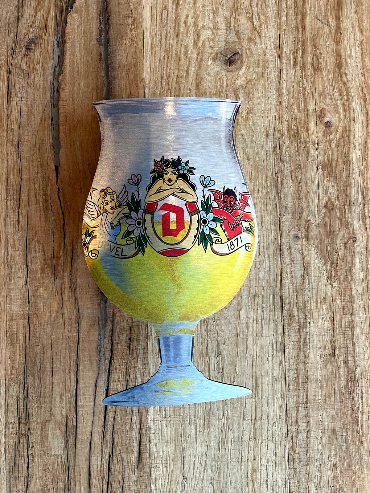 Reclamebord Duvel bierglas bord klein, aluminium, 15x25 cm