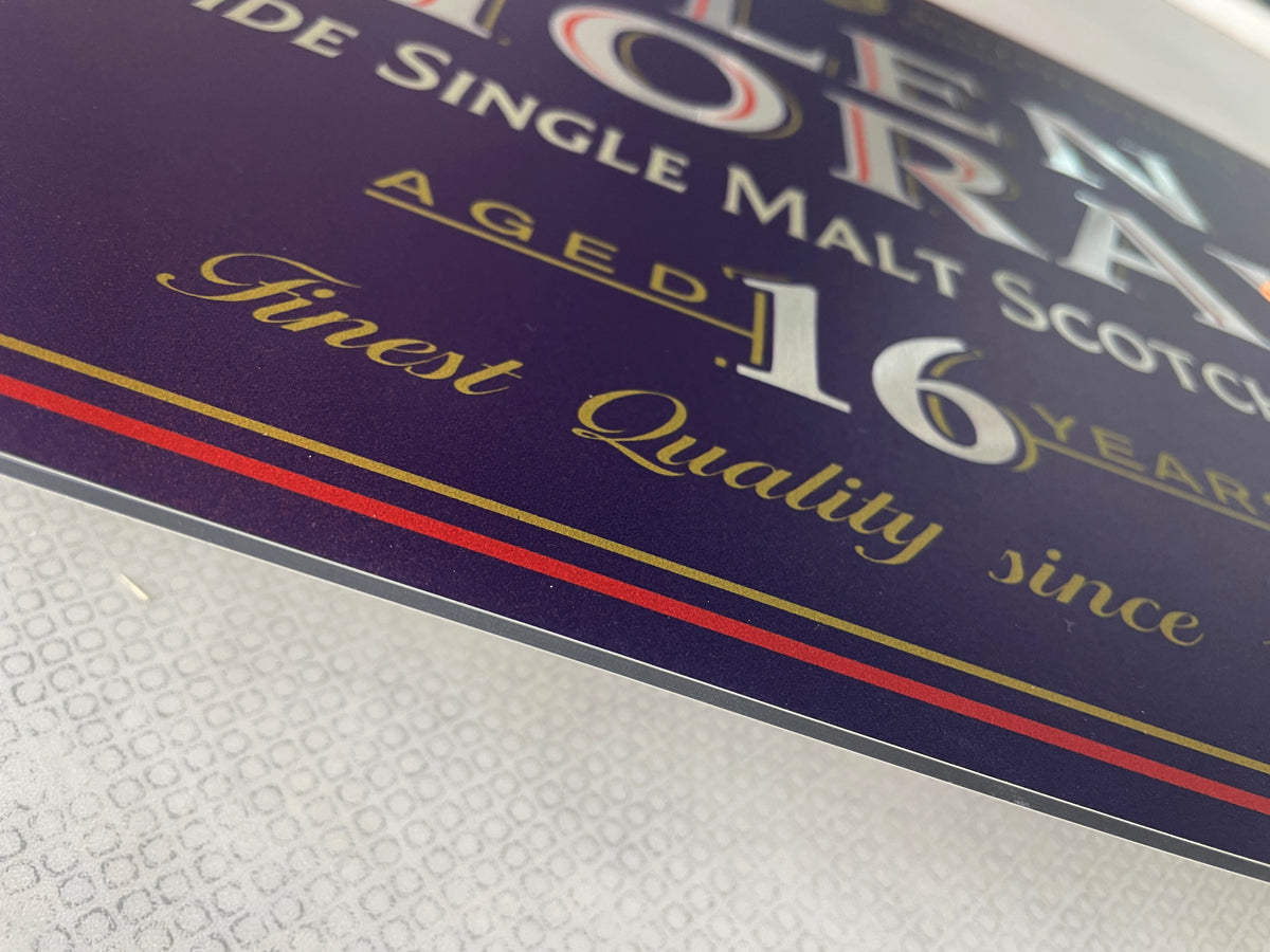 Reclamebord Glen Moray logo whisky, whiskey, 40x57cm alu