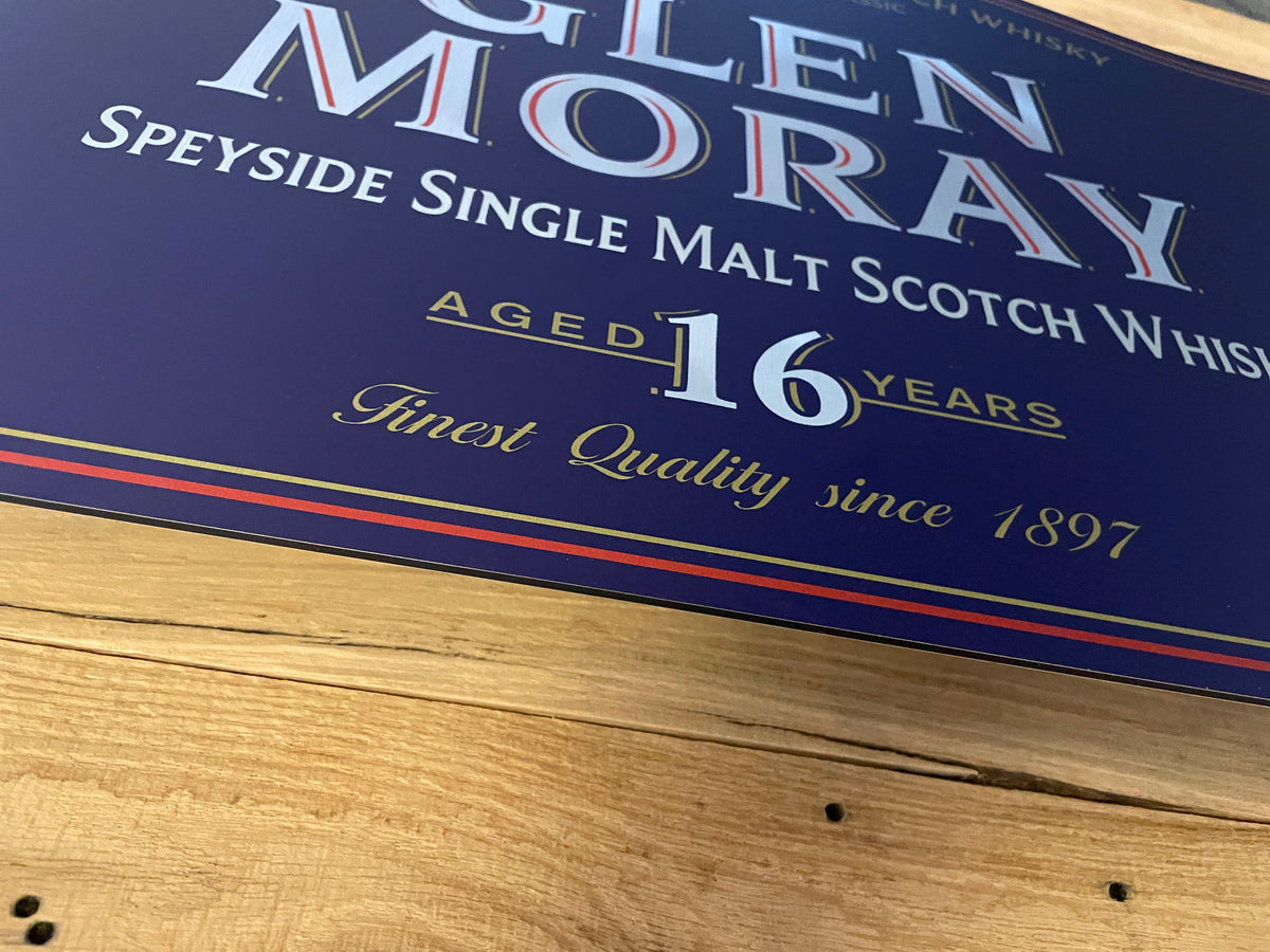 Reclamebord Glen Moray logo whisky, whiskey, 40x57cm alu